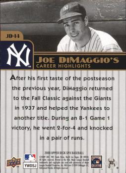 2009 SPx - Joe DiMaggio Career Highlights #JD-14 Joe DiMaggio Back
