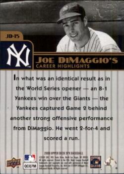 2009 SPx - Joe DiMaggio Career Highlights #JD-15 Joe DiMaggio Back