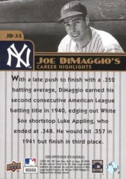2009 SPx - Joe DiMaggio Career Highlights #JD-34 Joe DiMaggio Back