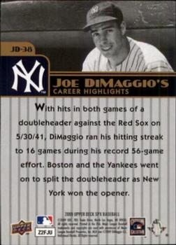 2009 SPx - Joe DiMaggio Career Highlights #JD-38 Joe DiMaggio Back