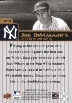 2009 SPx - Joe DiMaggio Career Highlights #JD-41 Joe DiMaggio Back