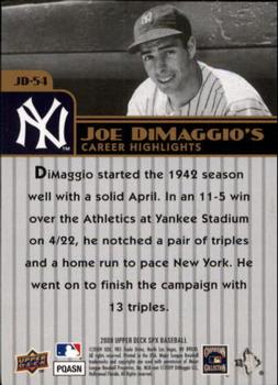 2009 SPx - Joe DiMaggio Career Highlights #JD-54 Joe DiMaggio Back