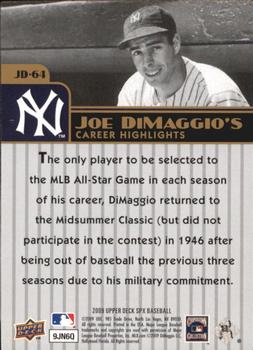 2009 SPx - Joe DiMaggio Career Highlights #JD-64 Joe DiMaggio Back
