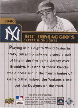 2009 SPx - Joe DiMaggio Career Highlights #JD-86 Joe DiMaggio Back