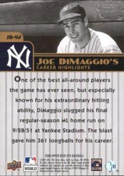 2009 SPx - Joe DiMaggio Career Highlights #JD-92 Joe DiMaggio Back