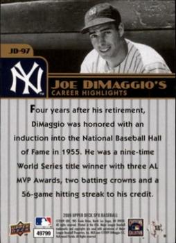 2009 SPx - Joe DiMaggio Career Highlights #JD-97 Joe DiMaggio Back