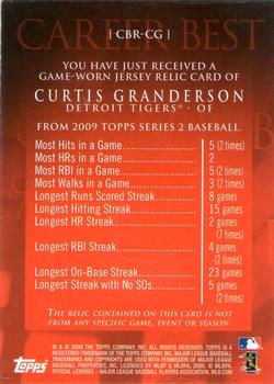 2009 Topps - Career Best Relics #CBR-CG Curtis Granderson Back