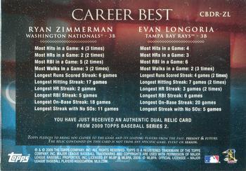 2009 Topps - Career Best Relics Dual #CBDR-ZL Ryan Zimmerman Jsy / Evan Longoria Back