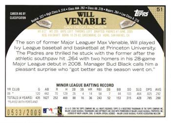 2009 Topps - Gold #51 Will Venable Back