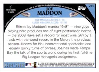 2009 Topps - Gold #216 Joe Maddon Back