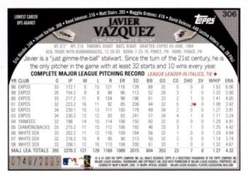 2009 Topps - Gold #306 Javier Vazquez Back