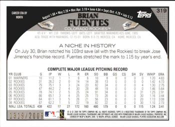 2009 Topps - Gold #319 Brian Fuentes Back