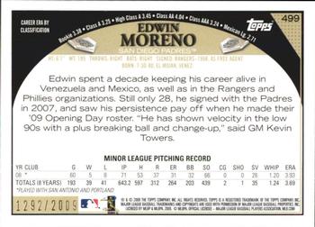 2009 Topps - Gold #499 Edwin Moreno Back