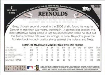 2009 Topps - Gold #568 Greg Reynolds Back