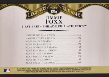 2009 Topps - Legends of the Game Career Best #LGCB-JF Jimmie Foxx Back