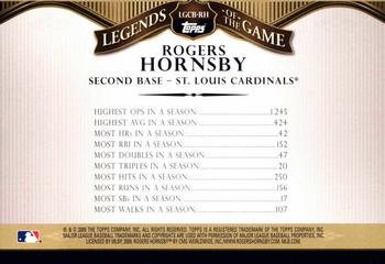 2009 Topps - Legends of the Game Career Best #LGCB-RH Rogers Hornsby Back