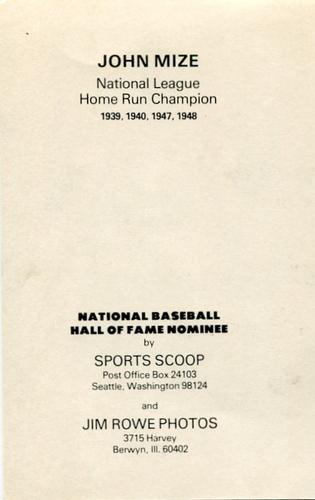 1973 Sports Scoop National Baseball Hall of Fame Nominee #NNO John Mize Back