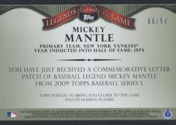 2009 Topps - Legends of the Game Nickname Letter Patch #LGCP-MM2 Mickey Mantle Back