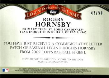 2009 Topps - Legends of the Game Nickname Letter Patch #LGCP-RH Rogers Hornsby Back