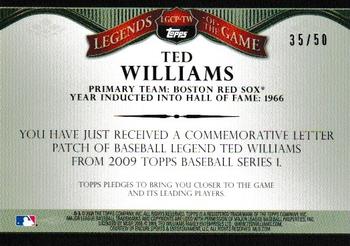 2009 Topps - Legends of the Game Nickname Letter Patch #LGCP-TW Ted Williams Back