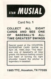 1985 TTC Houston Superstar Card Show #1 Stan Musial Back