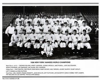2003 NY Daily News/Kodak Yankees WS Champions #5 1936 New York Yankees Back