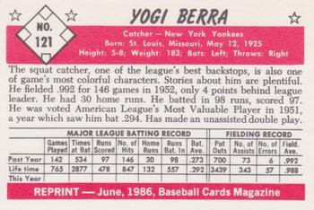 1986 Baseball Cards Magazine Repli-cards #121 Yogi Berra Back