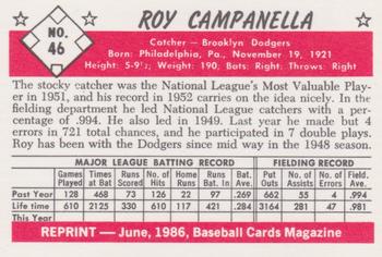 1986 Baseball Cards Magazine Repli-cards #46 Roy Campanella Back