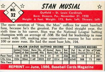 1986 Baseball Cards Magazine Repli-cards #32 Stan Musial Back