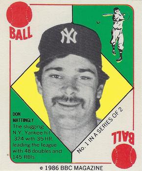 1986 Baseball Cards Magazine Repli-cards #1 Don Mattingly Front