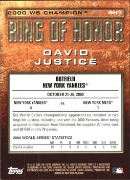 2009 Topps - Ring of Honor #RH1 David Justice Back