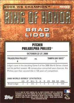 2009 Topps - Ring of Honor #RH33 Brad Lidge Back