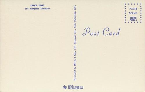 1971 Los Angeles Dodgers Postcards #74803-C Duke Sims Back