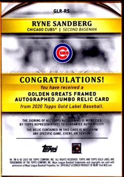 2020 Topps Gold Label - Golden Greats Framed Autograph Jumbo Relics #GLR-RS Ryne Sandberg Back