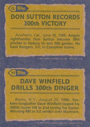1987 Topps - Wax Box Side Panels #G-H Don Sutton / Dave Winfield Back