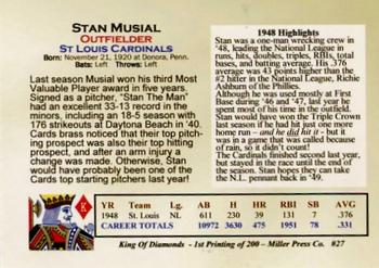 1989 Miller Press King of Diamonds Series (unlicensed) #NNO Stan Musial Back