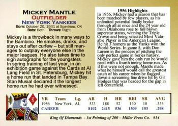 1989 Miller Press King of Diamonds Series (unlicensed) #NNO Mickey Mantle Back