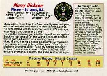 1985-05 Miller Press Baseball Goes to War Series (unlicensed) #12 Murry Dickson Back