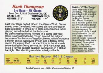 1985-05 Miller Press Baseball Goes to War Series (unlicensed) #7 Hank Thompson Back