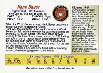 1985-05 Miller Press Baseball Goes to War Series (unlicensed) #4 Hank Bauer Back
