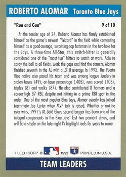 1993 Fleer - Team Leaders (Series One American League) #9 Roberto Alomar Back