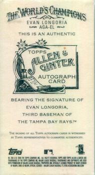 2009 Topps Allen & Ginter - Autographs Red Ink #AGA-EL Evan Longoria Back