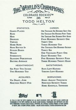 2009 Topps Allen & Ginter - Code #245 Todd Helton Back