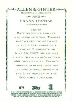 2009 Topps Allen & Ginter - Highlight Sketches #AGHS9 Frank Thomas Back