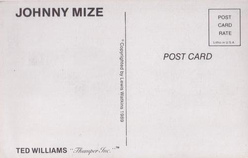 1989 Ted Williams Thumper Inc. Post Cards #NNO Johnny Mize Back