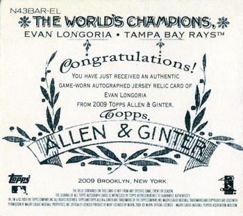 2009 Topps Allen & Ginter - N43 Relics Autographs #N43BAR-EL Evan Longoria Back