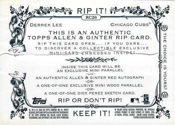 2009 Topps Allen & Ginter - Rip Cards #RC26 Derrek Lee Back