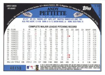2009 Topps Chrome - Gold Refractors #118 Andy Pettitte Back