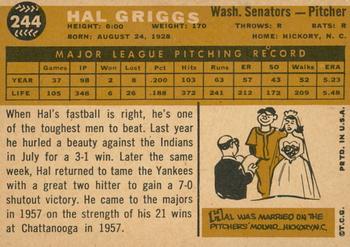 2009 Topps Heritage - 50th Anniversary Buybacks #244 Hal Griggs Back