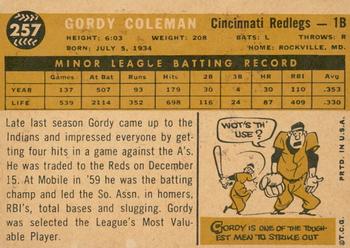 2009 Topps Heritage - 50th Anniversary Buybacks #257 Gordy Coleman Back
